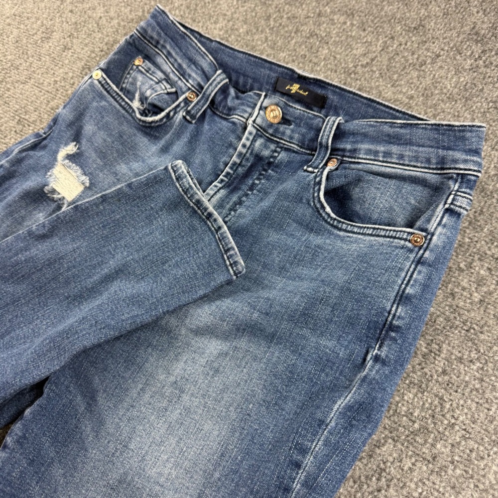 7 For All Mankind Jeans 29 Blue Distressed Slim Straight Denim Womens